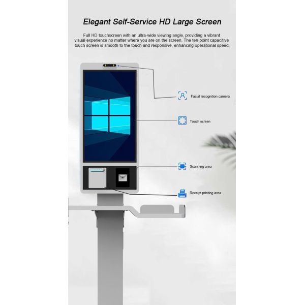 27 inch Indoor Checkout Self Service POS Kiosk With RFID IC Card-reader Kiosk Camera Microphone
