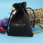 Small Size Black Drawstring Jewelry Bag Pu Leather With Custom Printed Logo