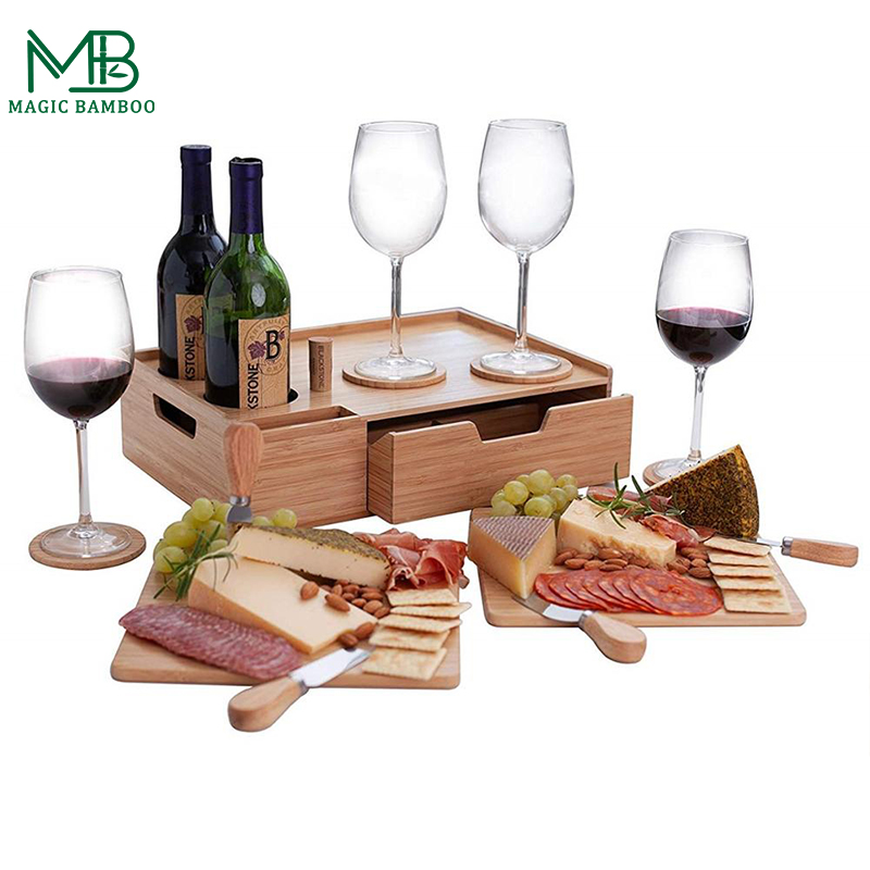 Minimalist Design Style Natural Bamboo Serving Tray for Rustic Outdoor Wine and Food