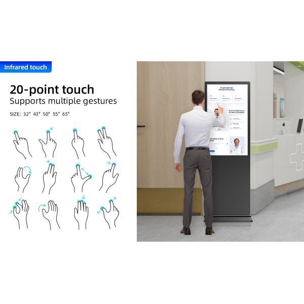 Floor Standing Digital Signage Kiosk IR Touchscreen Panel 55 Inch