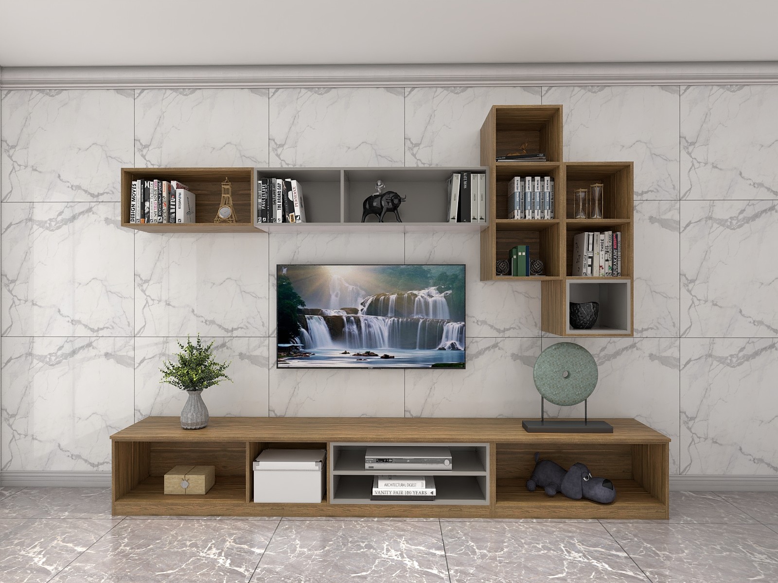 Integral Wall Cabinet Display Shelves And TV Floor Stand With tall made by china closet factory