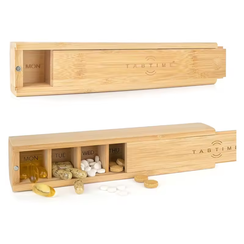 Wooden medicine box portable box Wooden daily mini portable travel medicine box vitamin storage