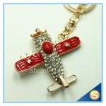3D Airpalne Shape Rhinestone Cute Metal Key Chain For Girls Gift Four Color For