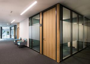 Wholesale Stick Frosted Logo Customized Glass Wall Partition With Solid Door Equipment Belt For Accessories from china suppliers
