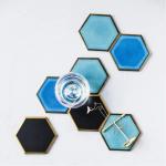 Waterproof Heat-insulated Pad Geometric Ceramic Coasters Luxury Gold Plated for