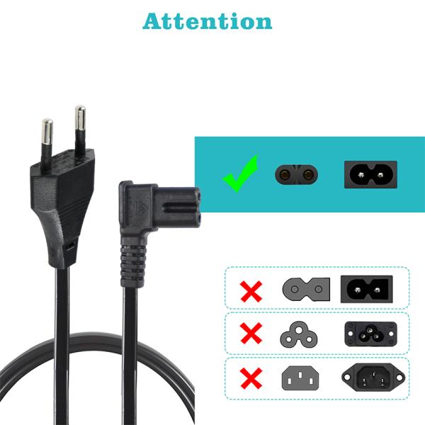 EU 2Pin to Angled C7 Power Cord VDE Approved PVC/Rubber