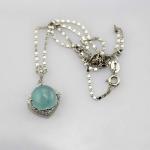 925 Silver Blue Chalcedony Cubic Zircon Pendant Enhancer Necklace (P74)