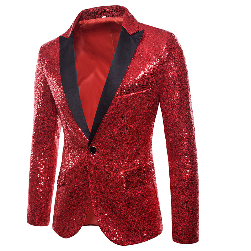 Slim Fit Mens Sequin Jacket Costume For Nightclub Party Popular Elegant Design