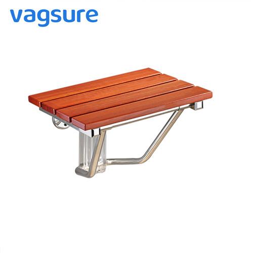Brown Non Barrier Wall Mounted Shower Seat With Solid Wood / Stainless Steel