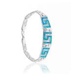 Greek Style 925 Sterling Silver Jewelry Greek Key Blue Fire Opal Gemstone Bangle
