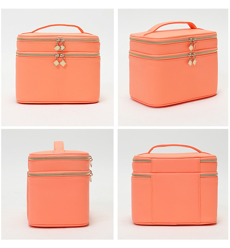 Waterproof PU Leather Cylinder Bucket Makeup Bag With Mirror