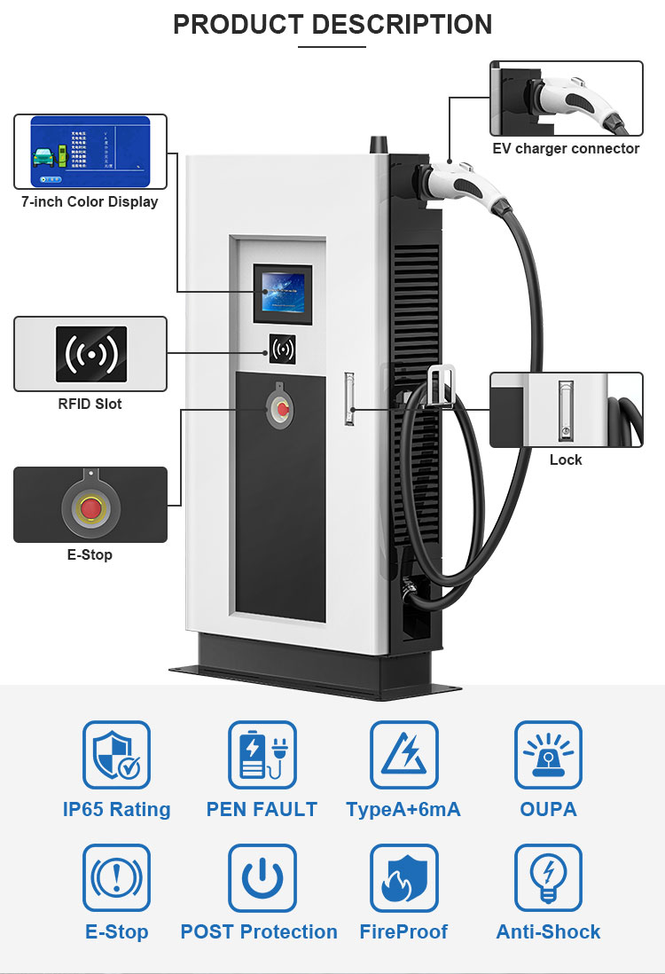 200A Output Current Double Gun OCPP EV Charger Commercial Fast Charger for Energy Acceptable Input Voltage Range 3-phase