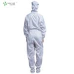 ESD antistatic sterilized lint-free hooded coverall white color with conductive