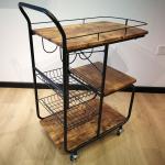Metal Frame MDF Wood Modern Kitchen Cart Rolling Serving Cart 3 Tier