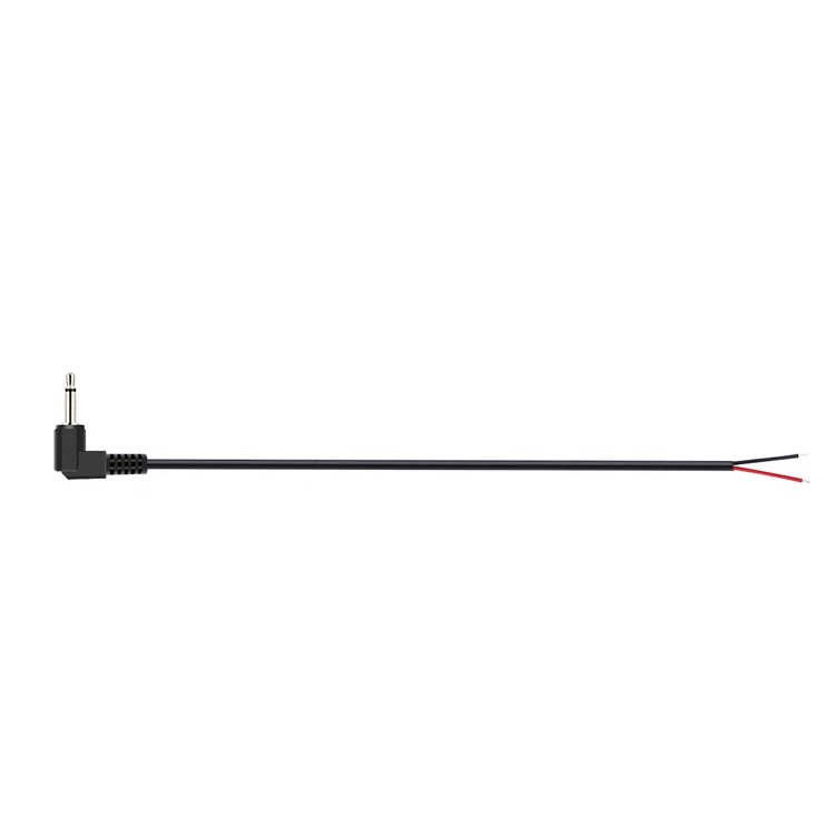 90 Degree Right Angle 2 Poles TS 3.5mm Stereo Audio Jack to Stripped Pigtail Tinned Bare Wire End Cable