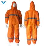 Chemical Diposable PP PE Orange Type5 6 Safety Coveralls with Reflective Tape