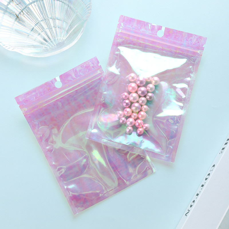 Rainbow Film Laser Jewelry Plastic Symphony Transparent Zipper Bag Earring Sealed Bag