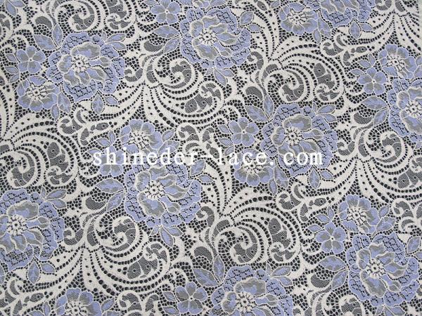Light Purple And White Cotton Nylon Lace Fabric Rayon Big Flower Design For