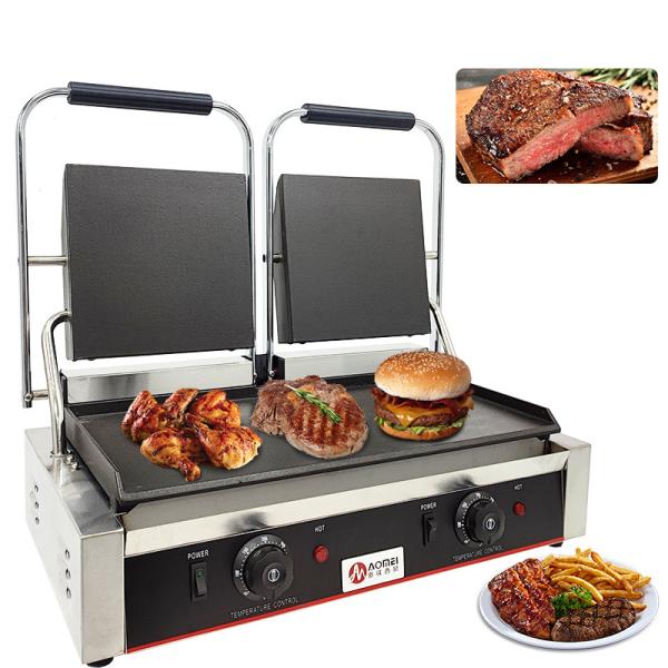 Commercial Kitchen Non-stick Electric Cast Iron Panini Contact Grill with 3600W