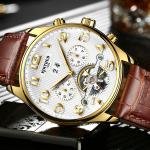 KINYUED New Wrist Sport Watch Waterproof Tourbillon Skeleton Watch Watches Men