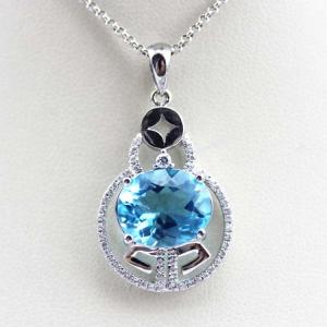 Wholesale Sterling Silver Jewelry 10x12mm Blue Topaz CZ Diamonds Pendant Necklace (PSJ0393) from china suppliers