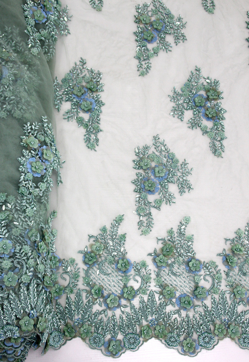 3D Floral Beaded Embroidered Lace Fabric For Evening Dresses 120 CM Width