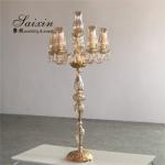 ZT-394 wedding decoration 6 arms cut glass cup tall gold color candle holder