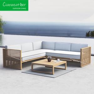 Wholesale Customized Color OutdoorFoam Water-resistant Fabric Cushion Teak Wood Outdoor Patio Furniture Waterproof Teak Garden Sofa Set from china suppliers