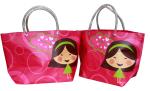 Reusable Orange PP Woven Shopping Bags With Transparent PVC Handle, Danceing