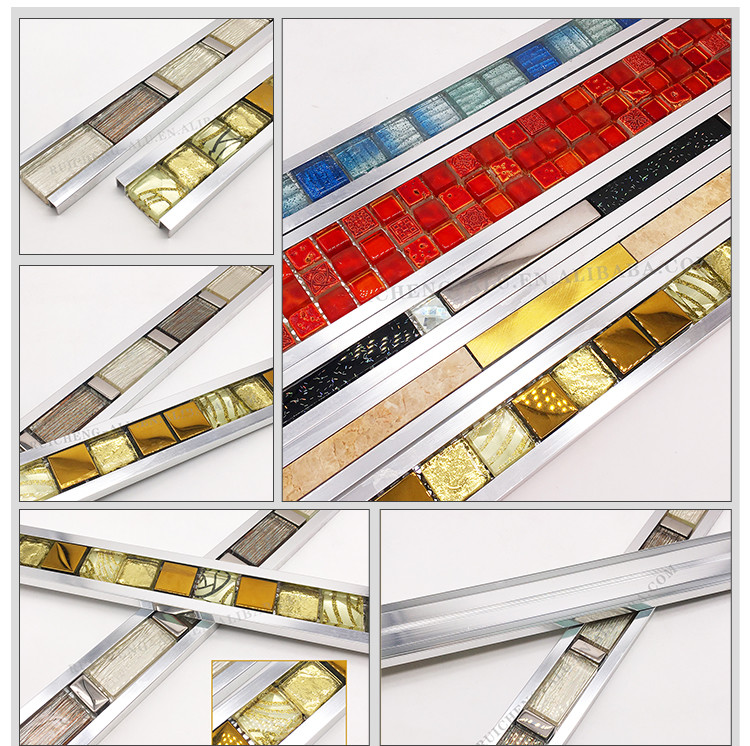 Crystal Glass Listello Tile Trim 10mm , Mosaic Tile Edge Trim Anodizing