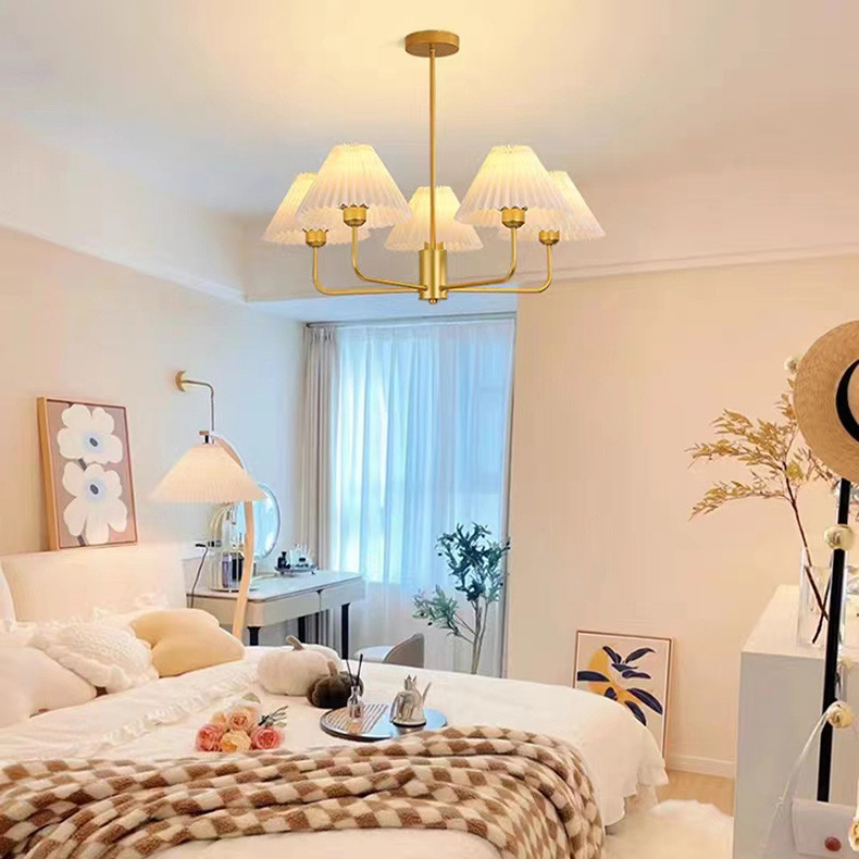 Modern Copper Chandeliers White Cloth Lampshade Gold Chandelier(WH-AP-581)