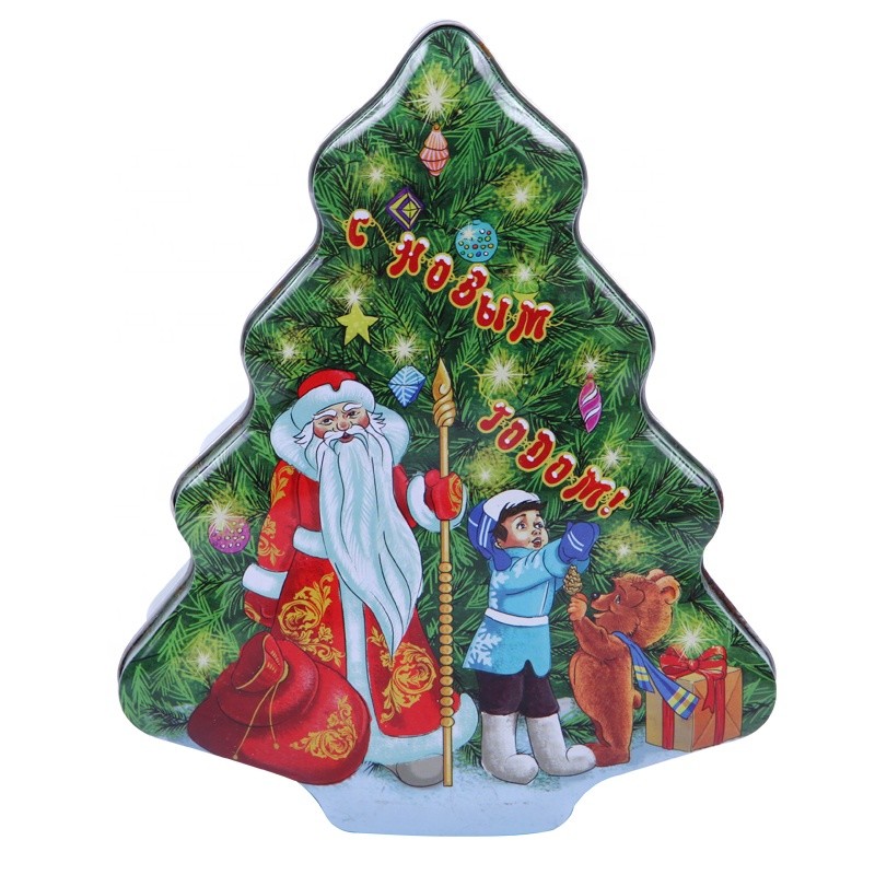 Christmas Tree Shaped Tins Present Decorative Holiday Tins Custom Design Gift Tin Boxes