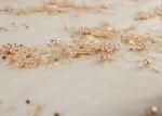 Flower Design Pearl Embroidery Beaded Tulle Fabric By The Yard For Haute Douture