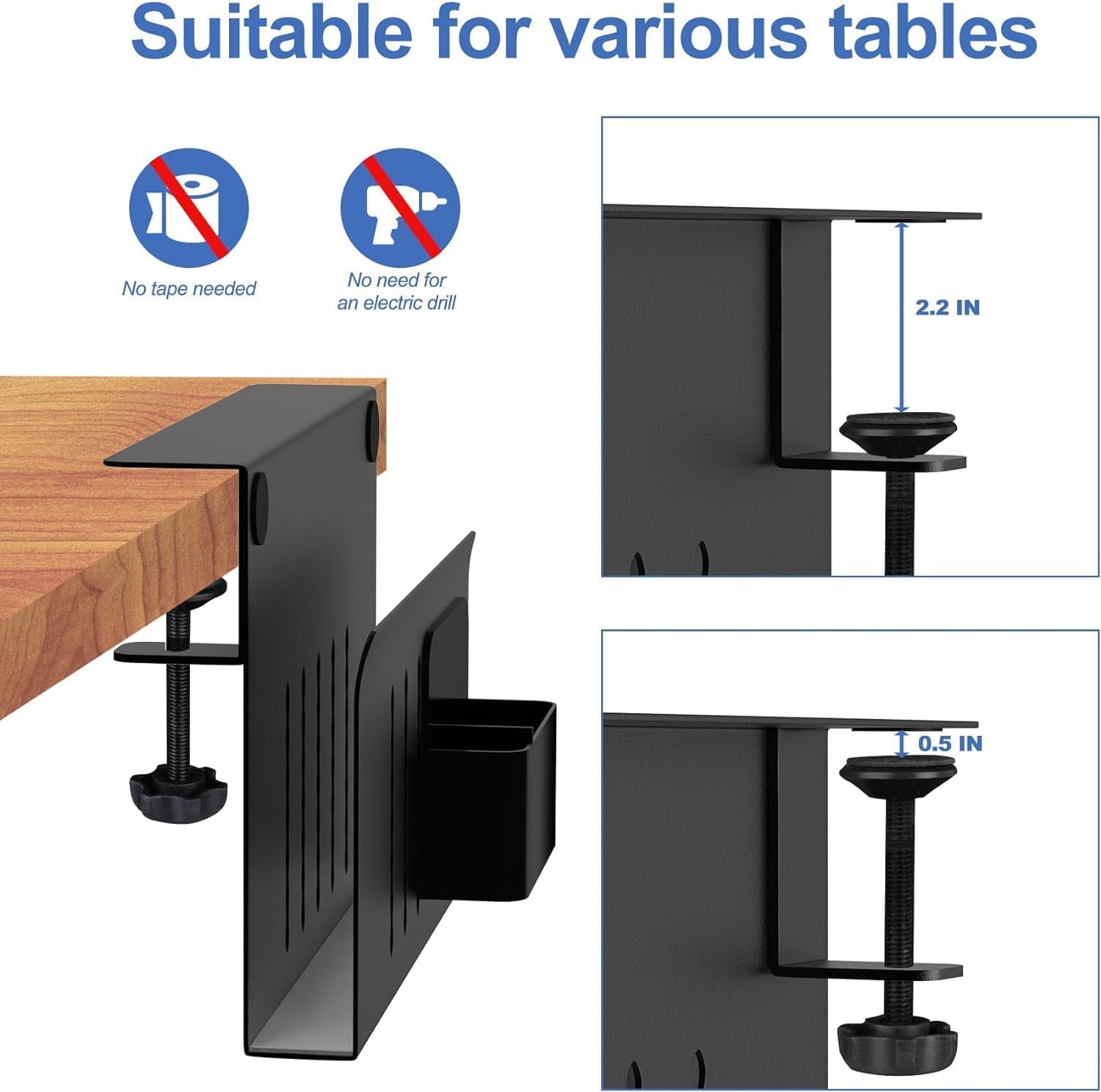 Desk Side Storage 1mm Thickness Under Steel Hanging Organizer for Office Organization