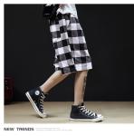 BEIANJI Cotton Polyester Black White Checkered Shorts Garment Dyed