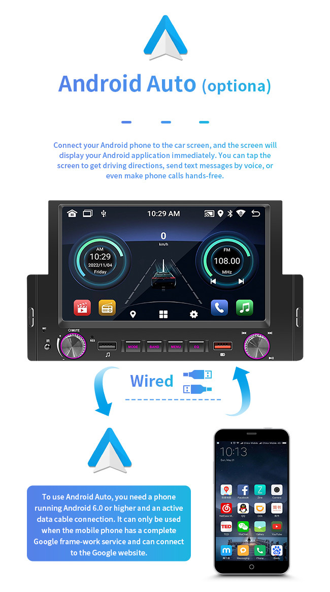 Android 1 DIN GPS Car Mount Tablet 6.2 Inch WiFi Internet Access Carplay