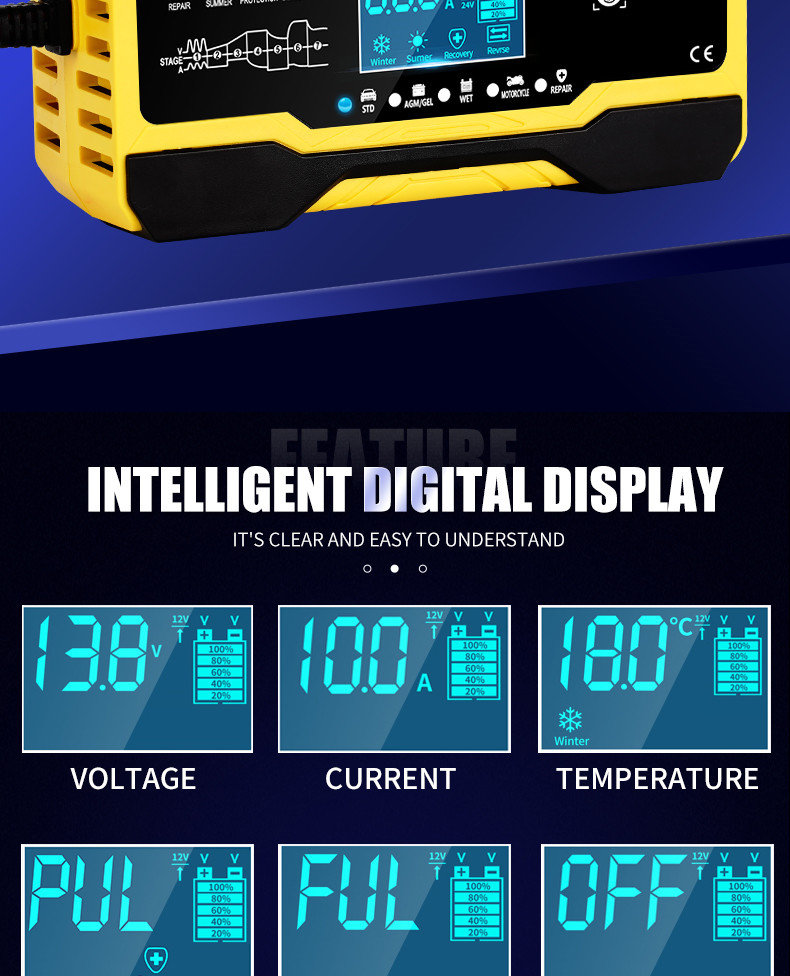 15A 7 Stage Pulse Repair Charger For Lead Acid Battery