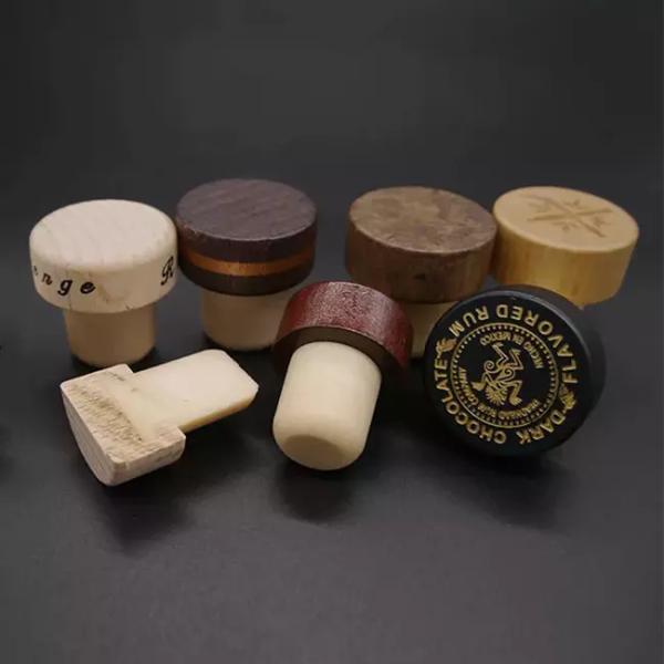 Engraved Logo Wood Bar Top Cork Synthetic Glass Bottle Stopper for Liquor and Cosmetics