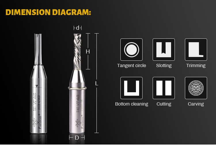Three Edge Carbide TCT Straight Bit , Woodworking CNC Milling Cutter With Slots