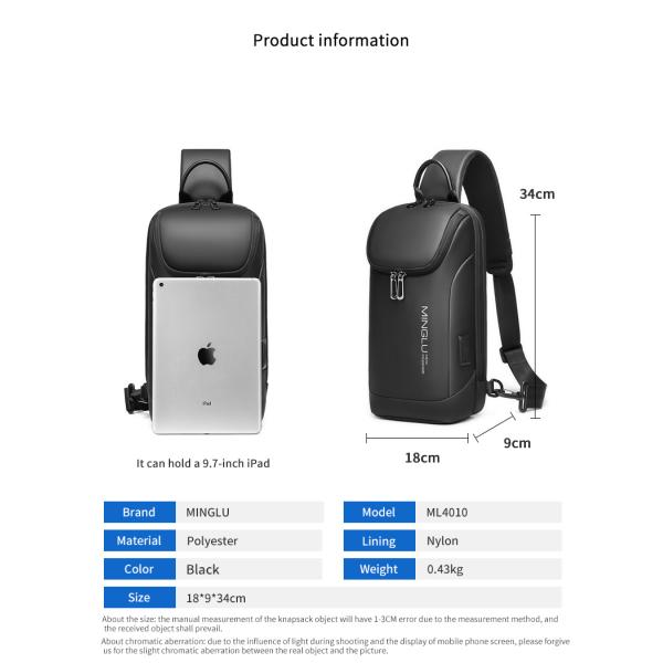 Custom Logo Polyester Mens Sling Bag Cross Body With Usb Charging