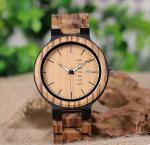 OEM ODM Supported Wooden Quartz Watch , Round Mens Wooden Wrist Watch