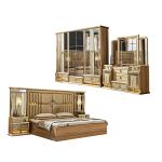 Wooden Modern Gold King Size Bed Double Master Room Villa Home Royal Full Queen