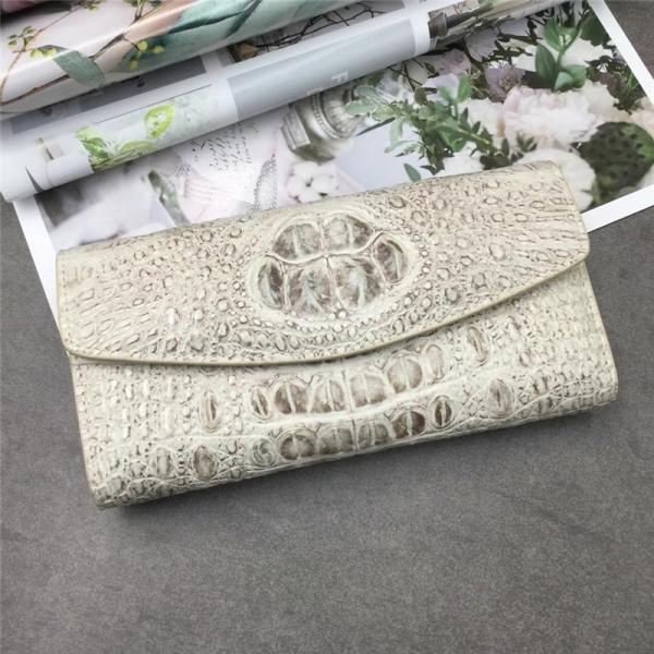 Authentic Exotic Crocodile Skin Women Long White Wallet Female Large Card