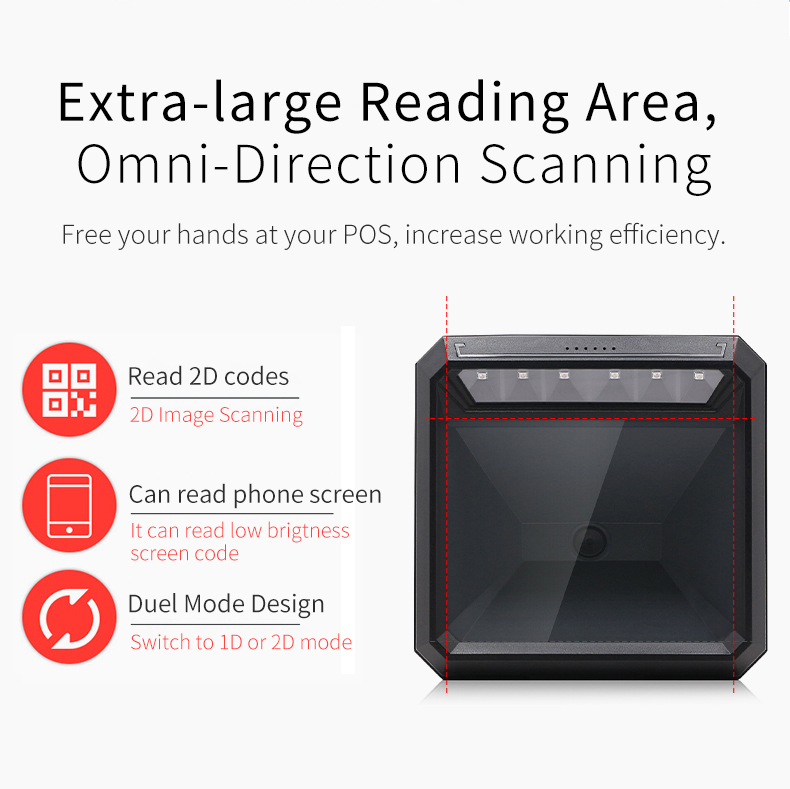 USB Interfaces Supported 1D and 2D Mode Barcode QR Code Scanner for Convenience Store
