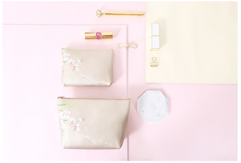 Portable Women Flower Pattern Printing PU Cosmetic Bag