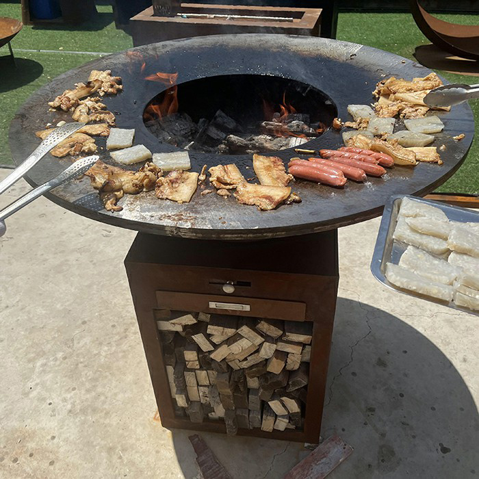corten steel outdoor wood charcoal bbq grill