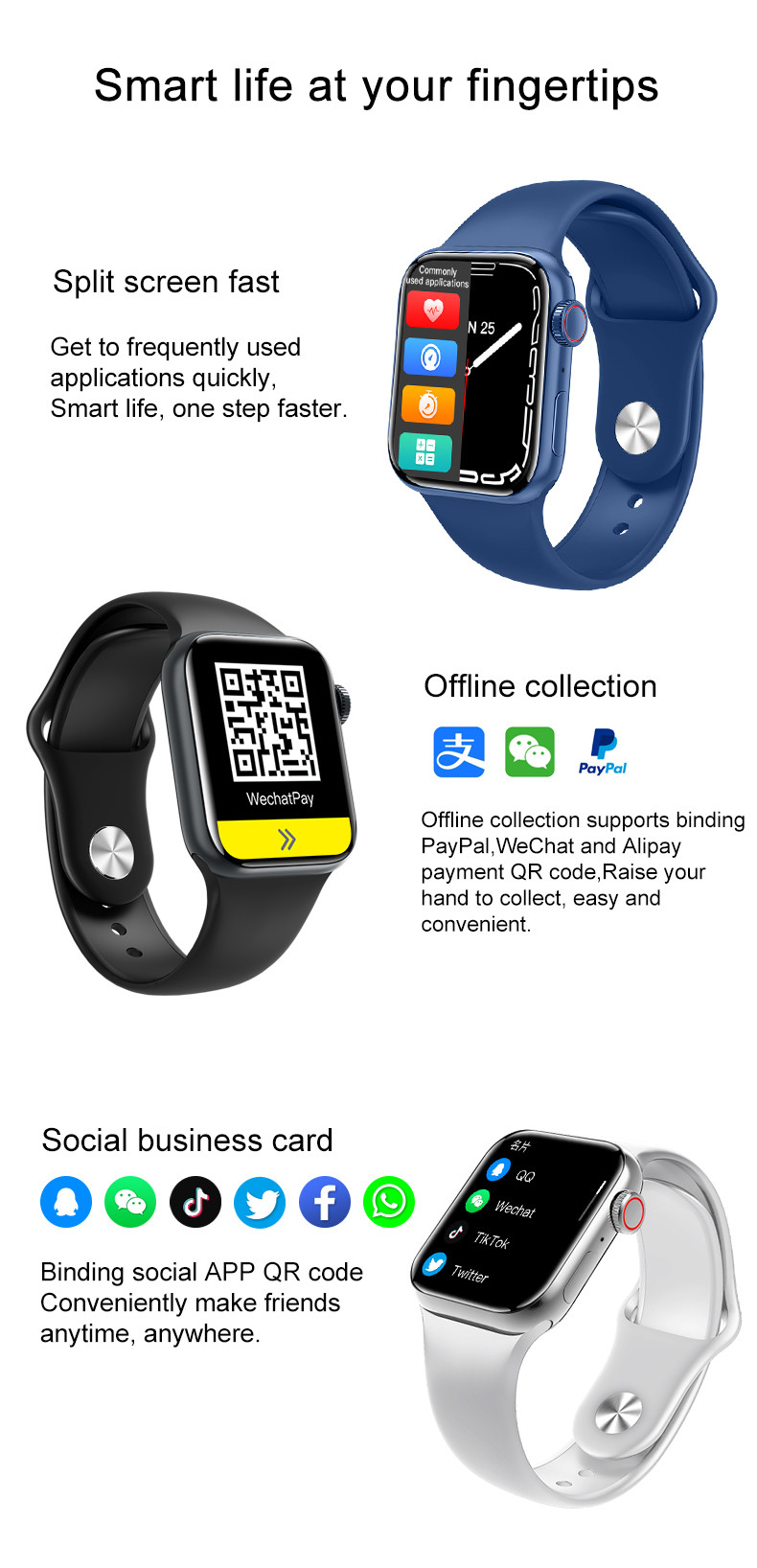 190mAh Blood Oxygen Smartwatch Andorid / IOS Message Push IP67