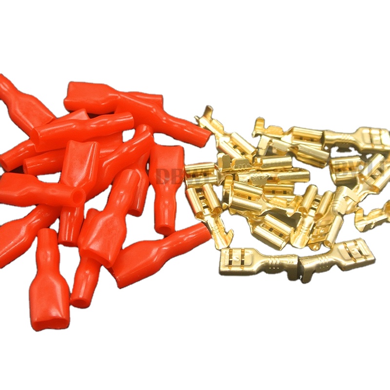 Crimp Male And Female Spade Connectors 6.3mm With Red Blue Insulating Sleeves