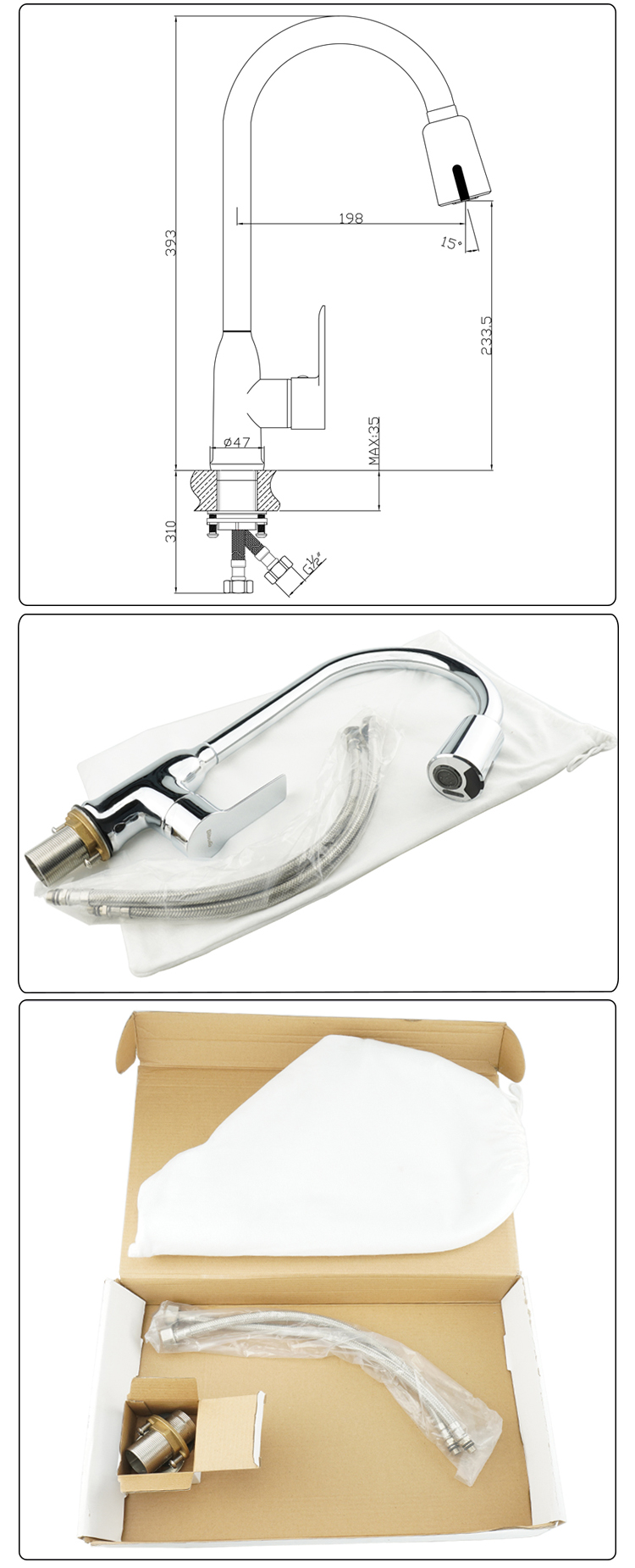 Kitchen 35mm Cartridge Polished Infrared Sensor Water Faucet