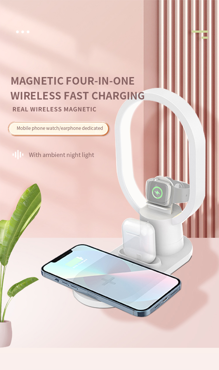 Fast Charger 4 In 1 Multifunction 15W Wireless Charger With Table Lamp for Mobile Phone